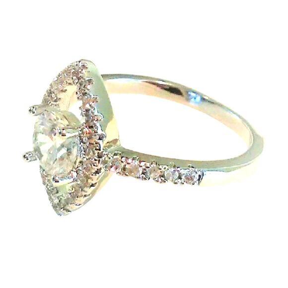 Solitaire Ring Sz 7 Cocktail Silver 925 Simulated REALISTIC DIAMOND Contemporary - Picture 2 of 10